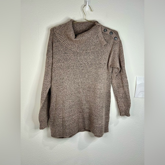 Fortune + Ivy Women’s Large Brown Cowl Neck Button Sweater 27” Length - Picture 2 of 7